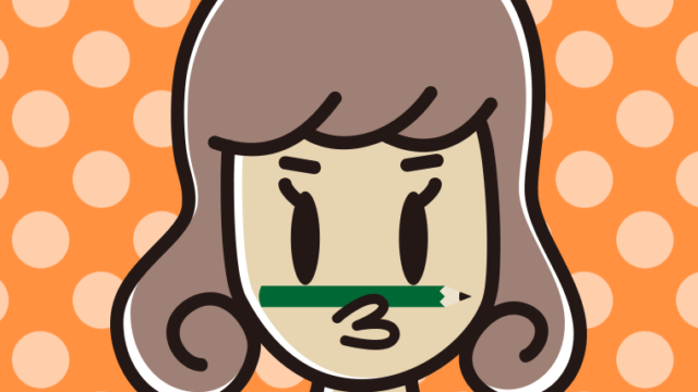 鼻の下に鉛筆を挟む女子大学生のイラスト【色、背景あり】PNG