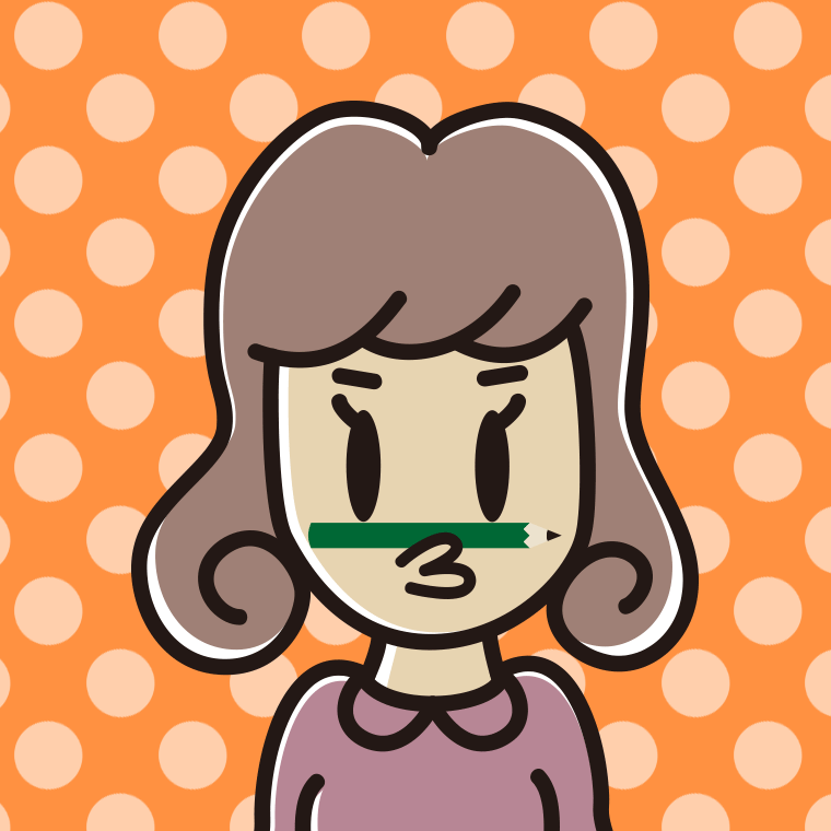 鼻の下に鉛筆を挟む女子大学生のイラスト【色、背景あり】PNG
