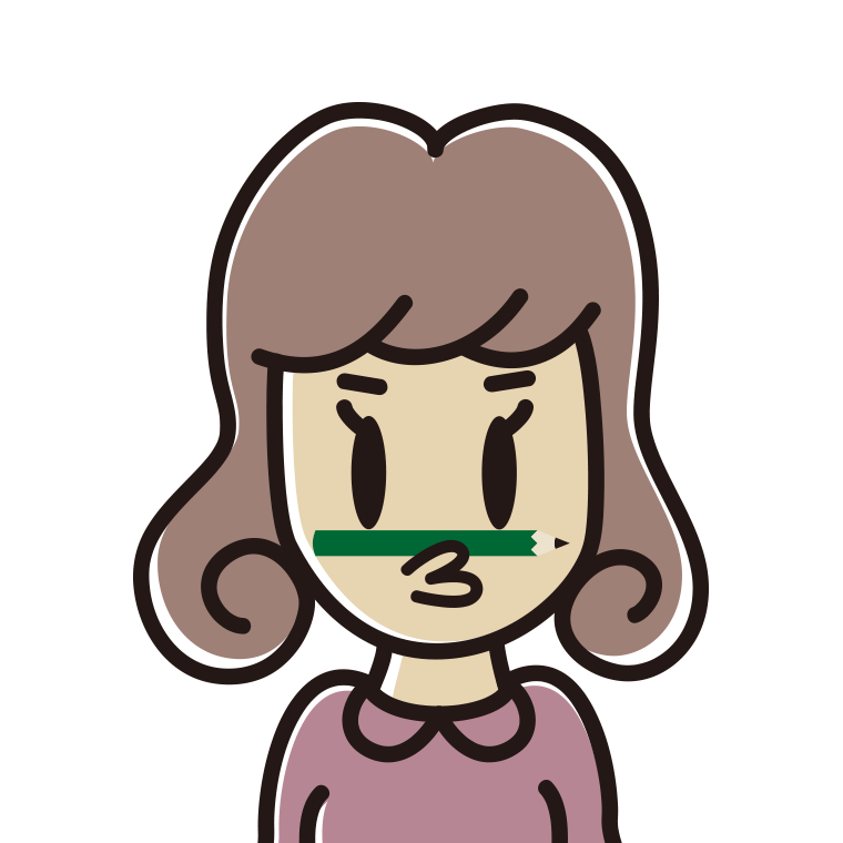 鼻の下に鉛筆を挟む女子大学生のイラスト【色あり、背景なし】透過PNG