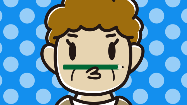 鼻の下に鉛筆を挟むおばさんのイラスト【色、背景あり】PNG