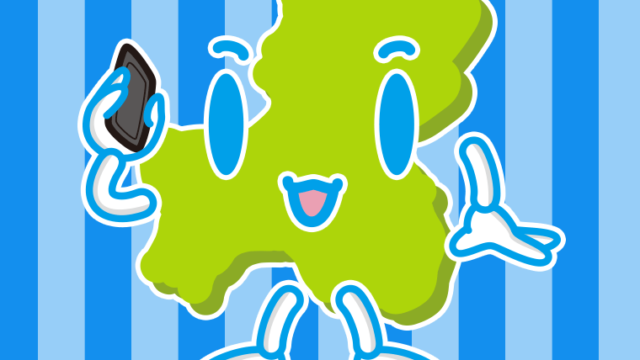 スマホで電話する岐阜ちゃんのイラスト【色、背景あり】PNG