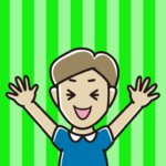 バンザイする男性のイラスト【色、背景あり】PNG