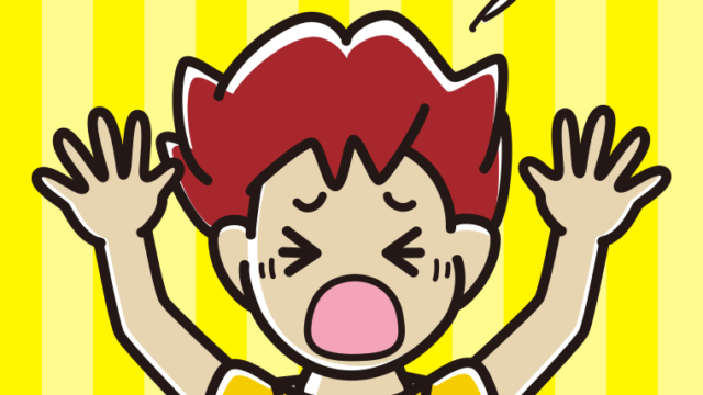 怖くて両手をあげる男子大学生のイラスト【色、背景あり】PNG