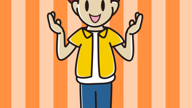 身振り手振りで話す男子大学生のイラスト【色、背景あり】PNG