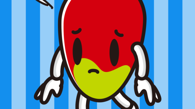 悲しそうなマンゴーちゃんのイラスト【色、背景あり】PNG