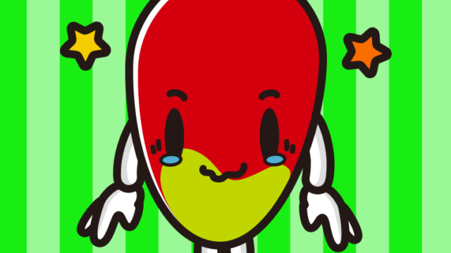 ジーンとするマンゴーちゃんのイラスト【色、背景あり】PNG