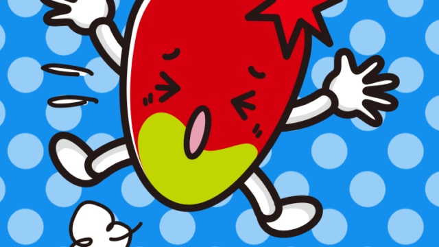 ぶつかるマンゴーちゃんのイラスト【色、背景あり】PNG