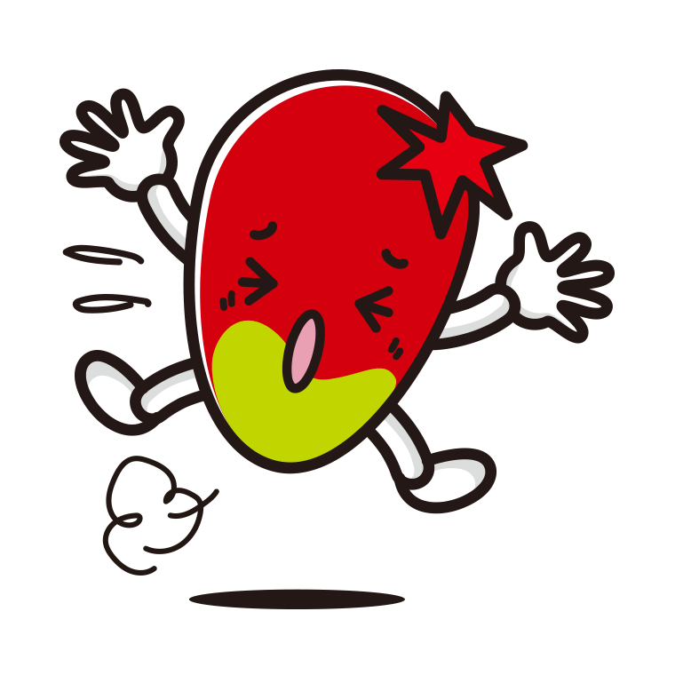 ぶつかるマンゴーちゃんのイラスト【色あり、背景なし】透過PNG