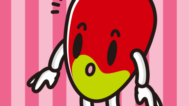 何かに気付くマンゴーちゃんのイラスト【色、背景あり】PNG