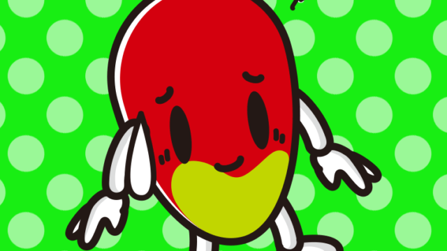 苦笑いするマンゴーちゃんのイラスト【色、背景あり】PNG