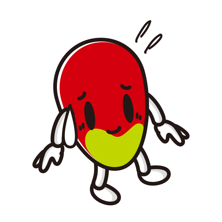 苦笑いするマンゴーちゃんのイラスト【色あり、背景なし】透過PNG
