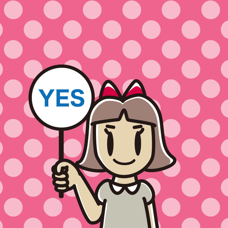 YESの札を持つ小学生女子のイラスト【色、背景あり】PNG
