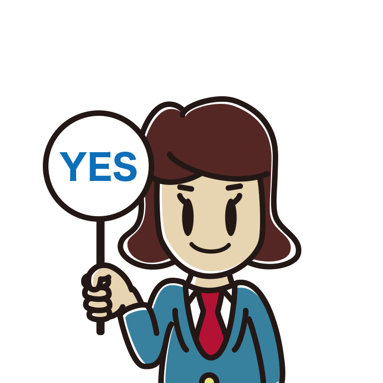 YESの札を持つ女子高校生のイラスト【色あり、背景なし】透過PNG