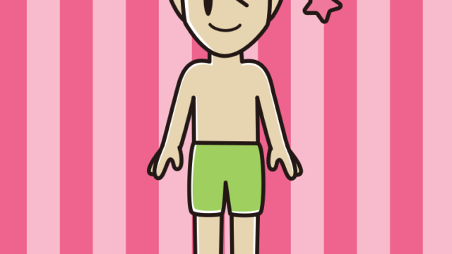 ウインクする水着の男性のイラスト【色、背景あり】PNG