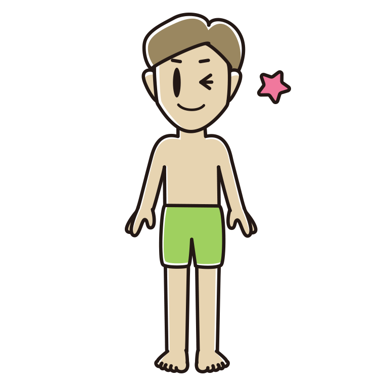 ウインクする水着の男性のイラスト【色あり、背景なし】透過PNG