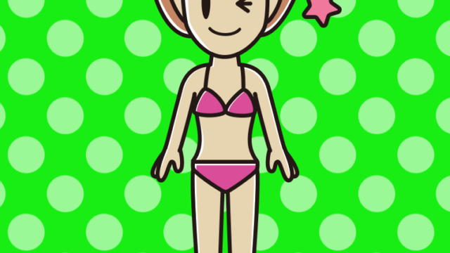 ウインクする水着の女性のイラスト【色、背景あり】PNG