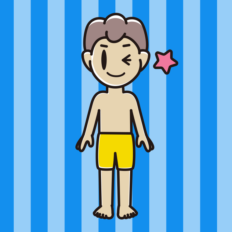 ウインクする水着の男子中学生のイラスト【色、背景あり】PNG