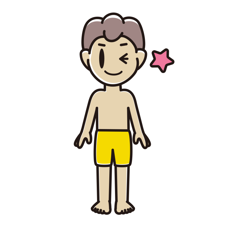 ウインクする水着の男子中学生のイラスト【色あり、背景なし】透過PNG