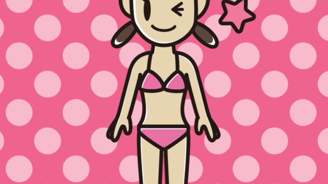 ウインクする水着の女子中学生のイラスト【色、背景あり】PNG