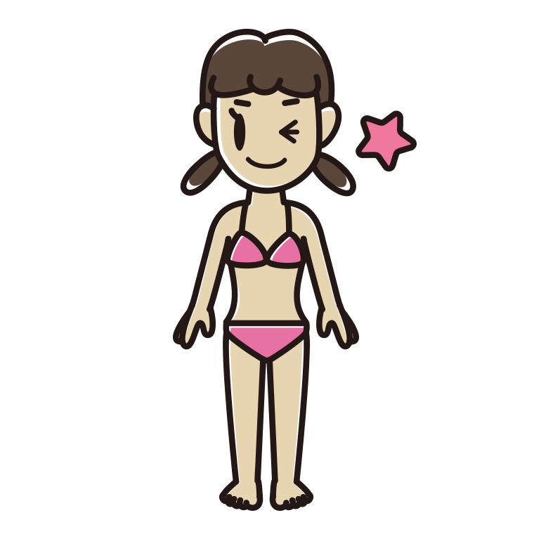 ウインクする水着の女子中学生のイラスト【色あり、背景なし】透過PNG