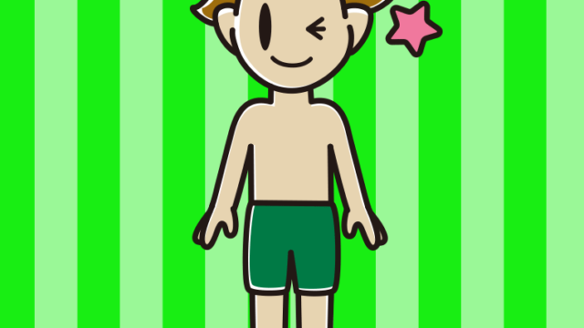 ウインクする水着の男子高校生のイラスト【色、背景あり】PNG