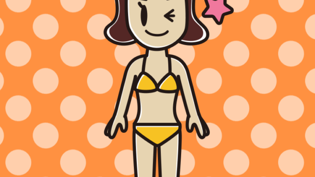 ウインクする水着の女子高校生のイラスト【色、背景あり】PNG