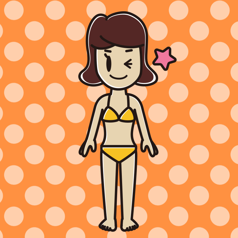 ウインクする水着の女子高校生のイラスト【色、背景あり】PNG