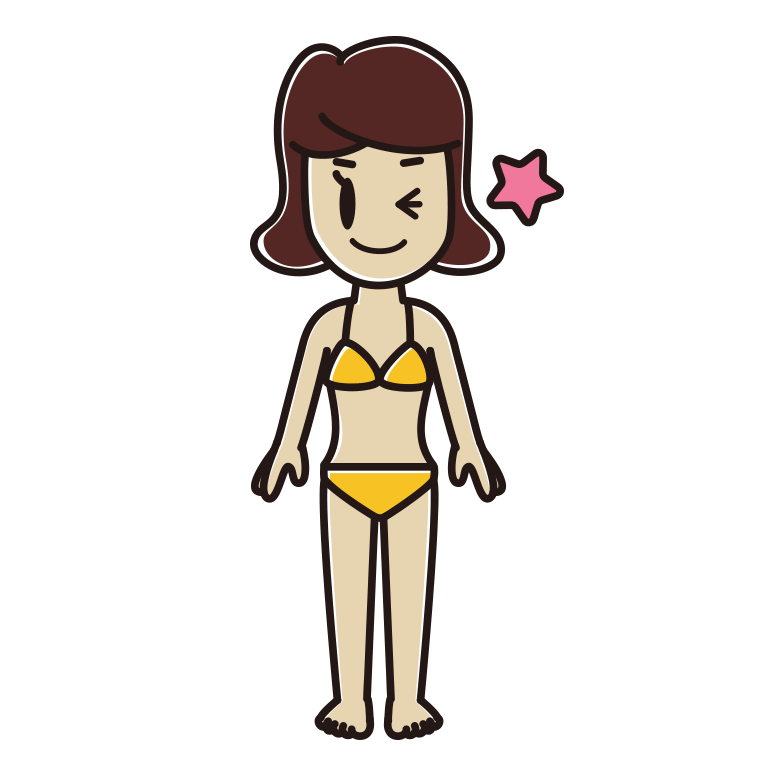 ウインクする水着の女子高校生のイラスト【色あり、背景なし】透過PNG