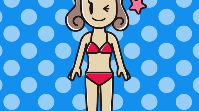 ウインクする水着の女子大学生のイラスト【色、背景あり】PNG