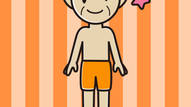 ウインクする水着のおじいさんのイラスト【色、背景あり】PNG