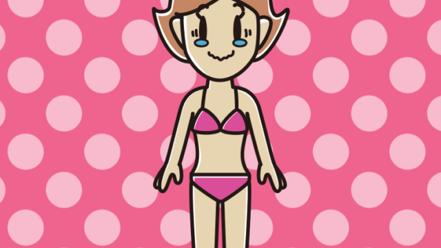 ジーンとする水着の女性のイラスト【色、背景あり】PNG