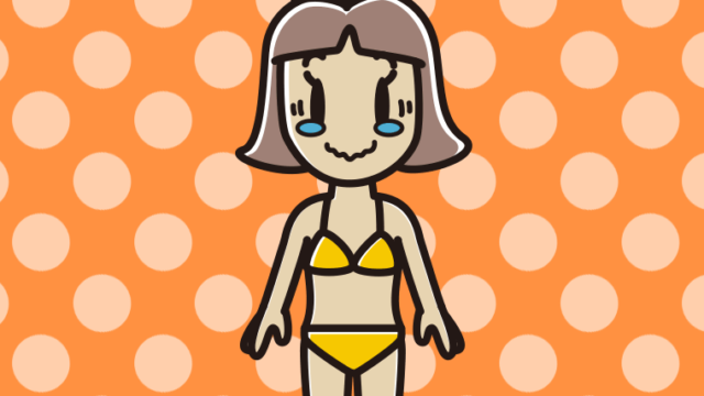 ジーンとする水着の小学生女子のイラスト【色、背景あり】PNG