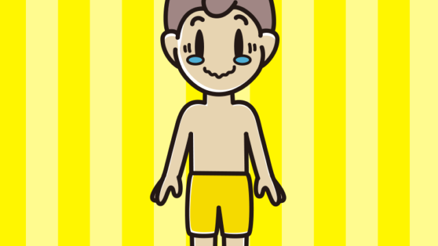 ジーンとする水着の男子中学生のイラスト【色、背景あり】PNG