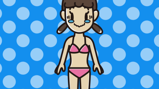 ジーンとする水着の女子中学生のイラスト【色、背景あり】PNG