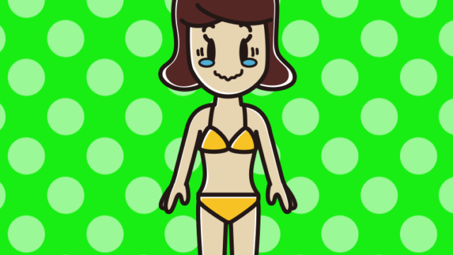 ジーンとする水着の女子高校生のイラスト【色、背景あり】PNG