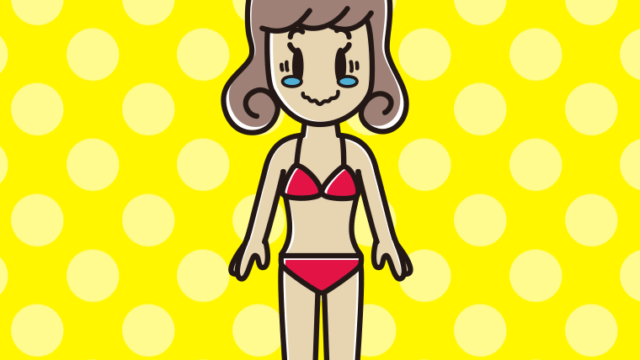 ジーンとする水着の女子大学生のイラスト【色、背景あり】PNG