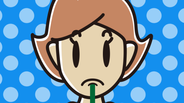 下唇に鉛筆を挟む女性のイラスト【色、背景あり】PNG