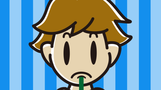 下唇に鉛筆を挟む男子高校生のイラスト【色、背景あり】PNG