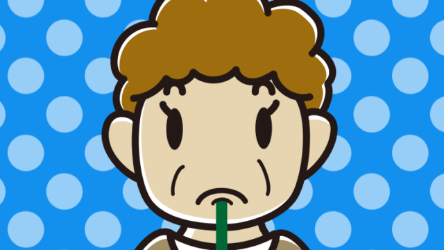 下唇に鉛筆を挟むおばさんのイラスト【色、背景あり】PNG