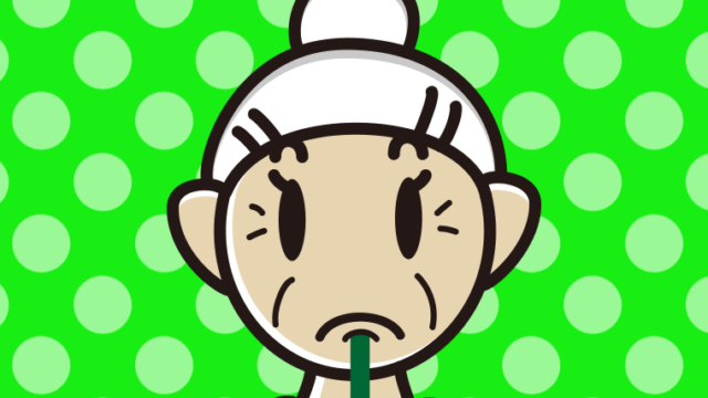 下唇に鉛筆を挟むおばあさんのイラスト【色、背景あり】PNG