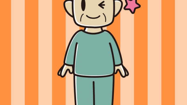 ウインクする部屋着のおじさんのイラスト【色、背景あり】PNG