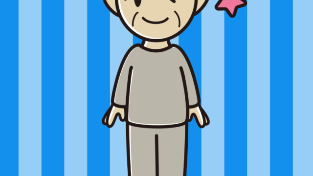 ウインクする部屋着のおじいさんのイラスト【色、背景あり】PNG