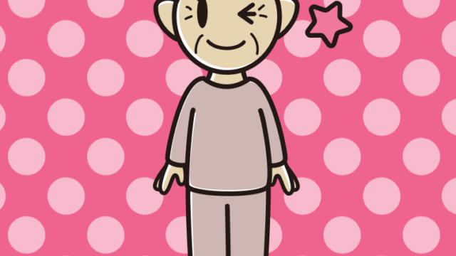 ウインクする部屋着のおばあさんのイラスト【色、背景あり】PNG
