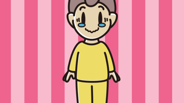 ジーンとする部屋着の男子中学生のイラスト【色、背景あり】PNG