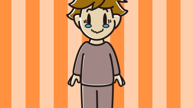 ジーンとする部屋着の男子高校生のイラスト【色、背景あり】PNG