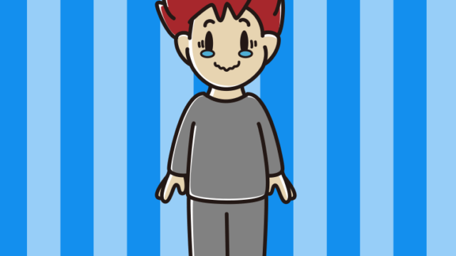 ジーンとする部屋着の男子大学生のイラスト【色、背景あり】PNG