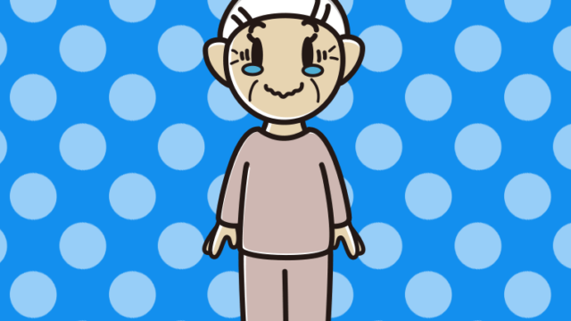 ジーンとする部屋着のおばあさんのイラスト【色、背景あり】PNG