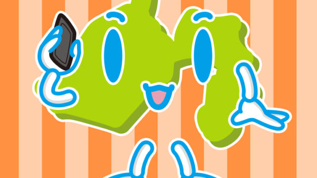 スマホで電話する静岡ちゃんのイラスト【色、背景あり】PNG