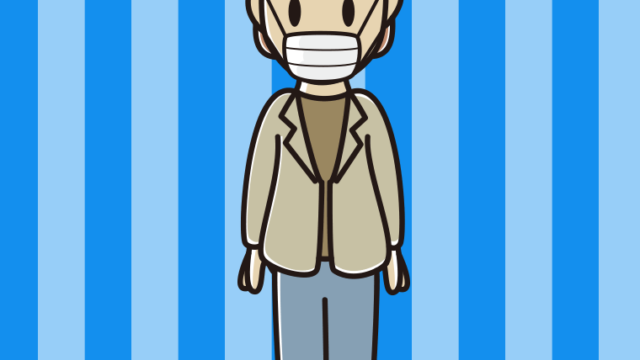 マスクをする年配女性会社員（カジュアル）のイラスト【色、背景あり】PNG