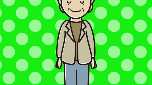 目を閉じる年配女性会社員（カジュアル）のイラスト【色、背景あり】PNG